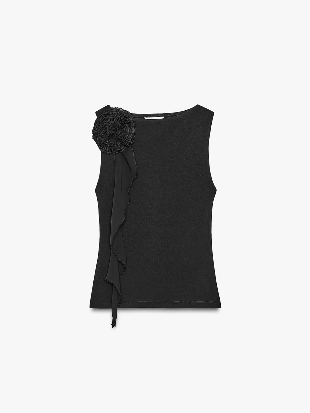 Zara Black Sleeveless Floral Applique Tank Top